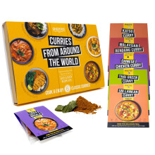 SPICENTICE World Curry Recipe Kit & Spice Gift Set - 6 Pack (Each Pack Serves 4) - Includes Katsu, Chinese, Thai, Malaysian & Tikka Masala Curries -