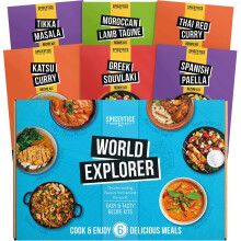 Spicentice World Food Explorer Recipe & Spice Gift Set - 6 Pack, 100% Natural - Japanese Katsu Curry, Spanish Paella, Thai Red Curry, Greek Souvlaki,