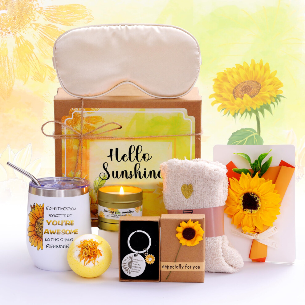 Sunflower Birthday Sending Sunshine Gifts Box Care Package for Women,Unique Gifts for Women,Get Well Soon Gifts for Women,Christmas Gifts for