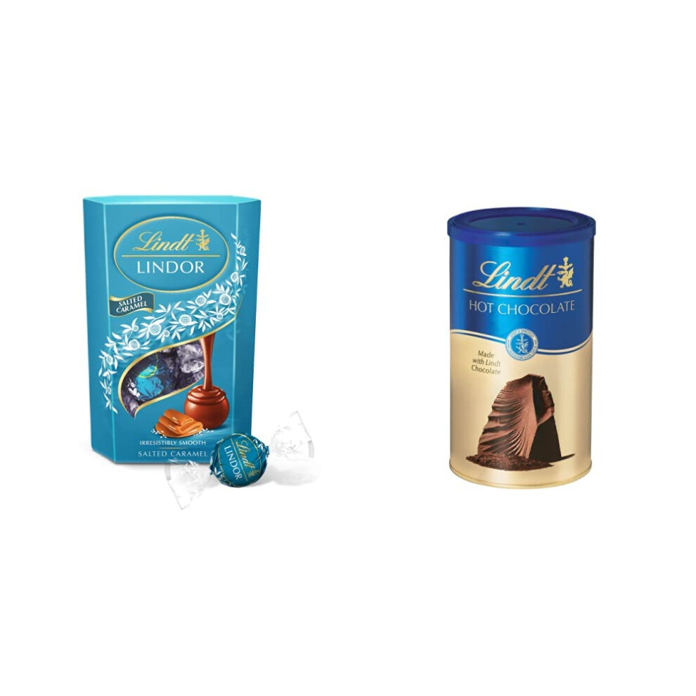 Lindt Lindor Chocolate Truffles Box, Salted Caramel, Approximate 16 Balls, 200 g - Chocolate Balls with a Smooth Melting Filling & Hot Chocolate, 300g