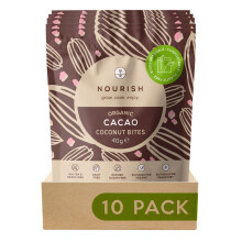 Nourish Organic Cacao Coconut Bites, Vegan, Gluten Free, Dairy Free, Keto Snacks, Pack of 10 x 40g