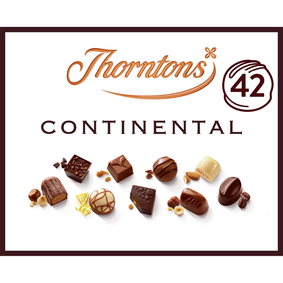 Thorntons Continental Chocolate Gift Box for Women and Men, Christmas Gifts, Inspired by European Flavours, Assorted Milk, White, Dark Chocolate, 454g