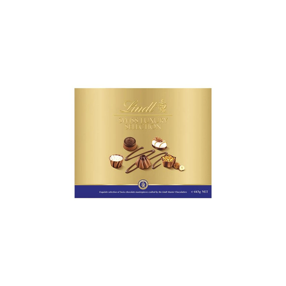 Lindt Swiss Luxury Selection - 44 Assorted Milk, White and Dark Chocolate Box Extra Large, 443g - Gift Present or Sharing Box - Birthday,
