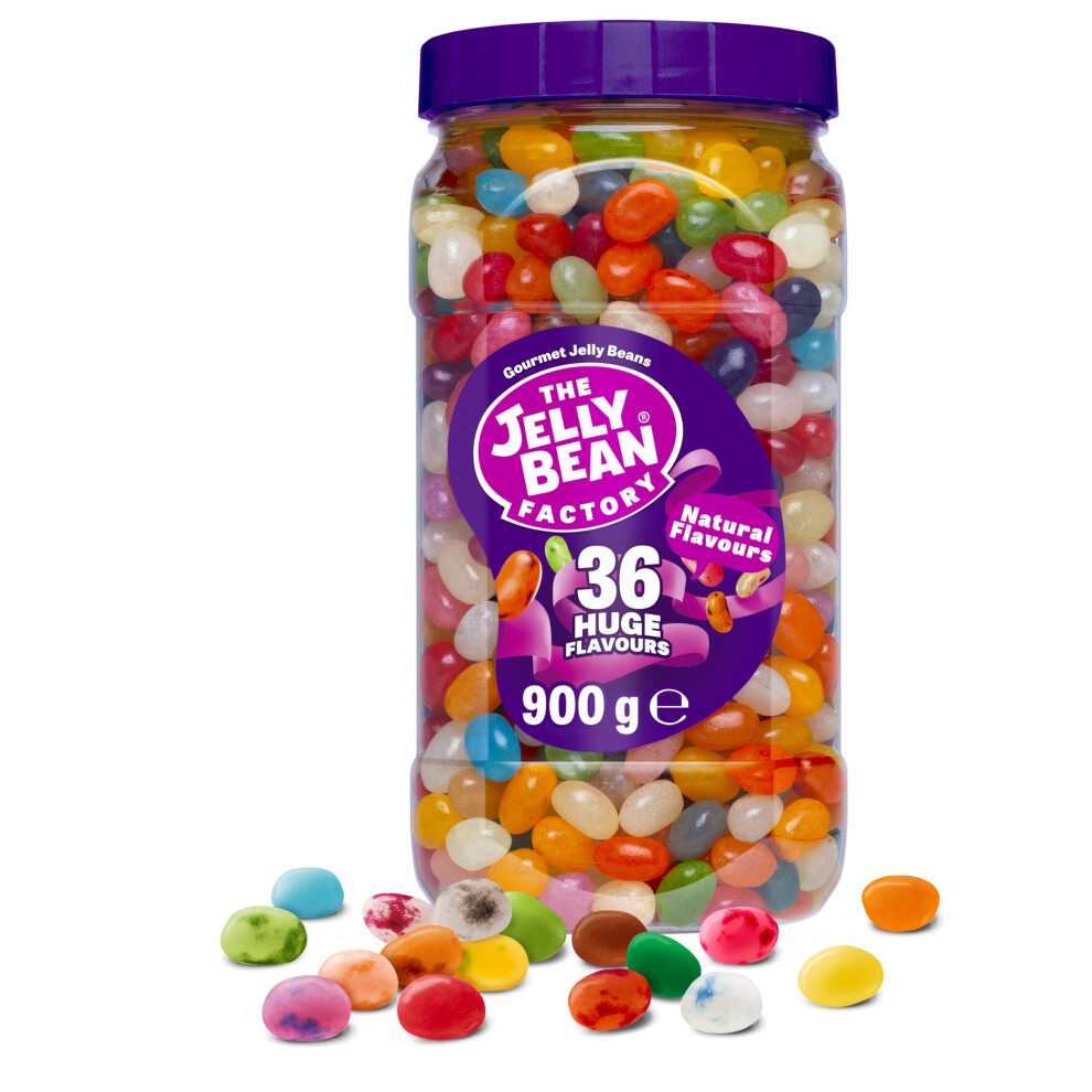 The Jelly Bean Factory, Gourmet Jelly Beans 900 g Jar - 36 Natural, Huge Jelly Fruit Flavours, Retro American Sweets, Chewy Jelly Sweets for Kids,