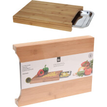 Carter & Clay Bamboo Chopping Board with Sliding Stainless Steel Tray | Eco Friendly Wooden Cutting Board for Meal Prep | 35x25x4cm