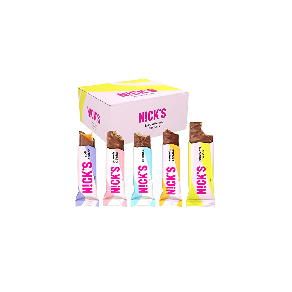 Nick's Join Our Fight On Sugar Nicks Chocolate Favourite Mix Box, Keto Snack Bars No Added Sugar Gluten Free Candy Low Carb Sweets (12 X Chocolates)