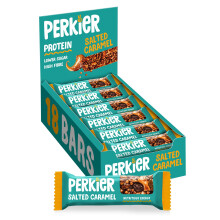 Perkier Salted Caramel Snack Bars (18 Pack) ? Vegan ? Gluten Free ? Protein ? High Fibre ? Lower Sugar - Natural Ingredients ? Lower Calorie ? Healthy
