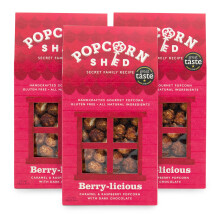 3 x Berry-Licious 80g Gourmet Popcorn Shed's | Chocolate and Raspberry Flavoured Fruit Popcorn | Popcorn Gift, Pack of 3