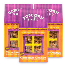 Popcorn Shed 3 x Chocolate Orange Gourmet Popcorn, Gift Box, Christmas Popcorn, Gluten Free, Natural, Vegan Movie Night Snack, 3 x 80 g
