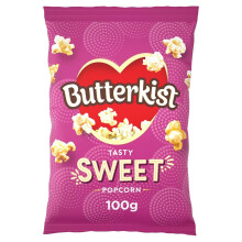 Butterkist Cinema SWEET Popcorn 100g, Case of 8 Bags - Gluten free, Source of Fibre, Made from Wholegrains, No Artificial Colours or Flavours,