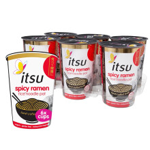itsu Spicy Ramen Rice Noodles | Instant Noodle Cups | Pack of 6 | Authentic Japanese Flavour | Vegan & Gluten-Free | Low-Calorie, Quick-to-Make Snack