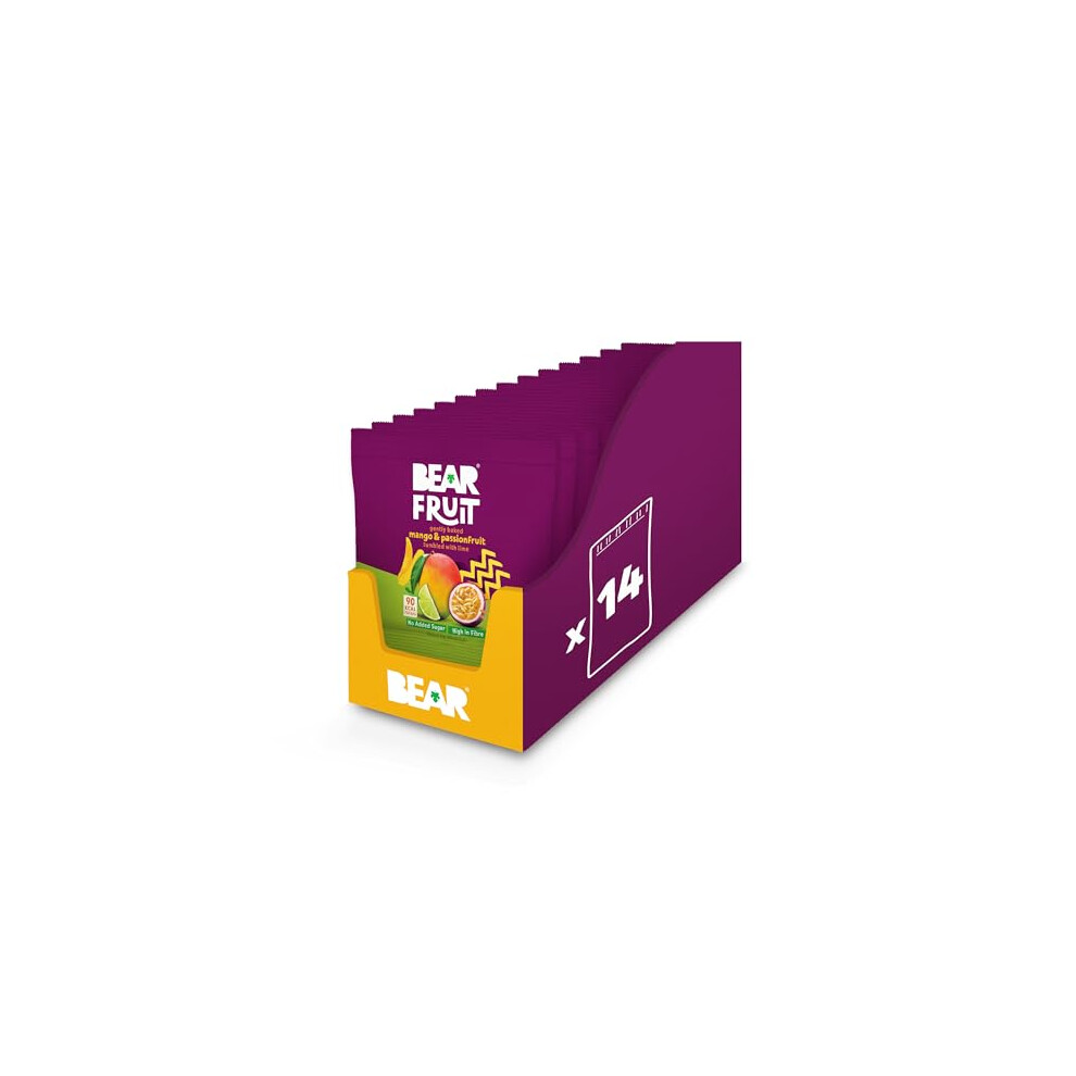 Bear Fruit Dried Mango & Passionfruit Packs - Gently Baked Fruit - Healthy - Vegan - 14 X 30G