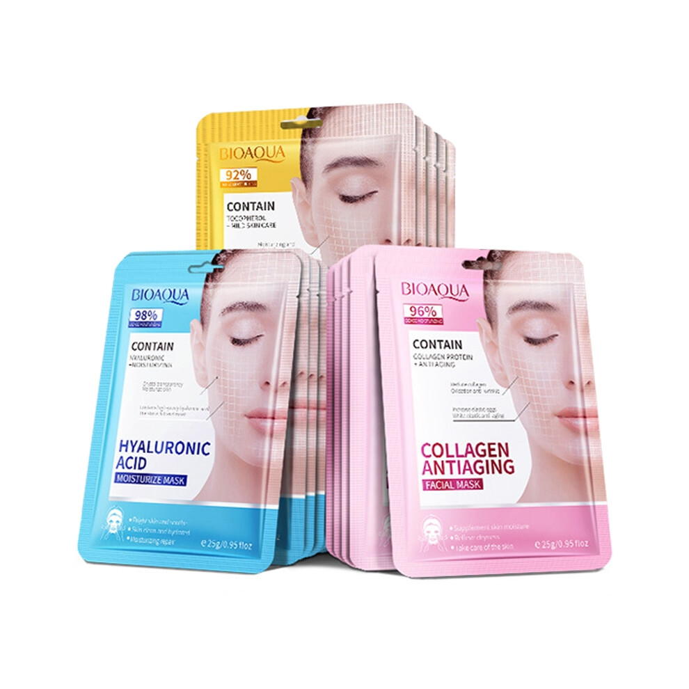 10pcs BIOAQUA Hyaluronic Acid Retinol Collagen Facial Masks Hydrating Brightening Moisturizing Face Mask