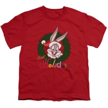 Trevco Sportswear LT200-YT-3 Looney Tunes Holiday Bunny Youth Short Sleeve T-Shirt, Red - Large