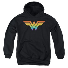 Trevco Sportswear JLA1493-YFTH-1 Justice League Wonder Woman Rainbow Youth Hooded Sweatshirt, Black - Small