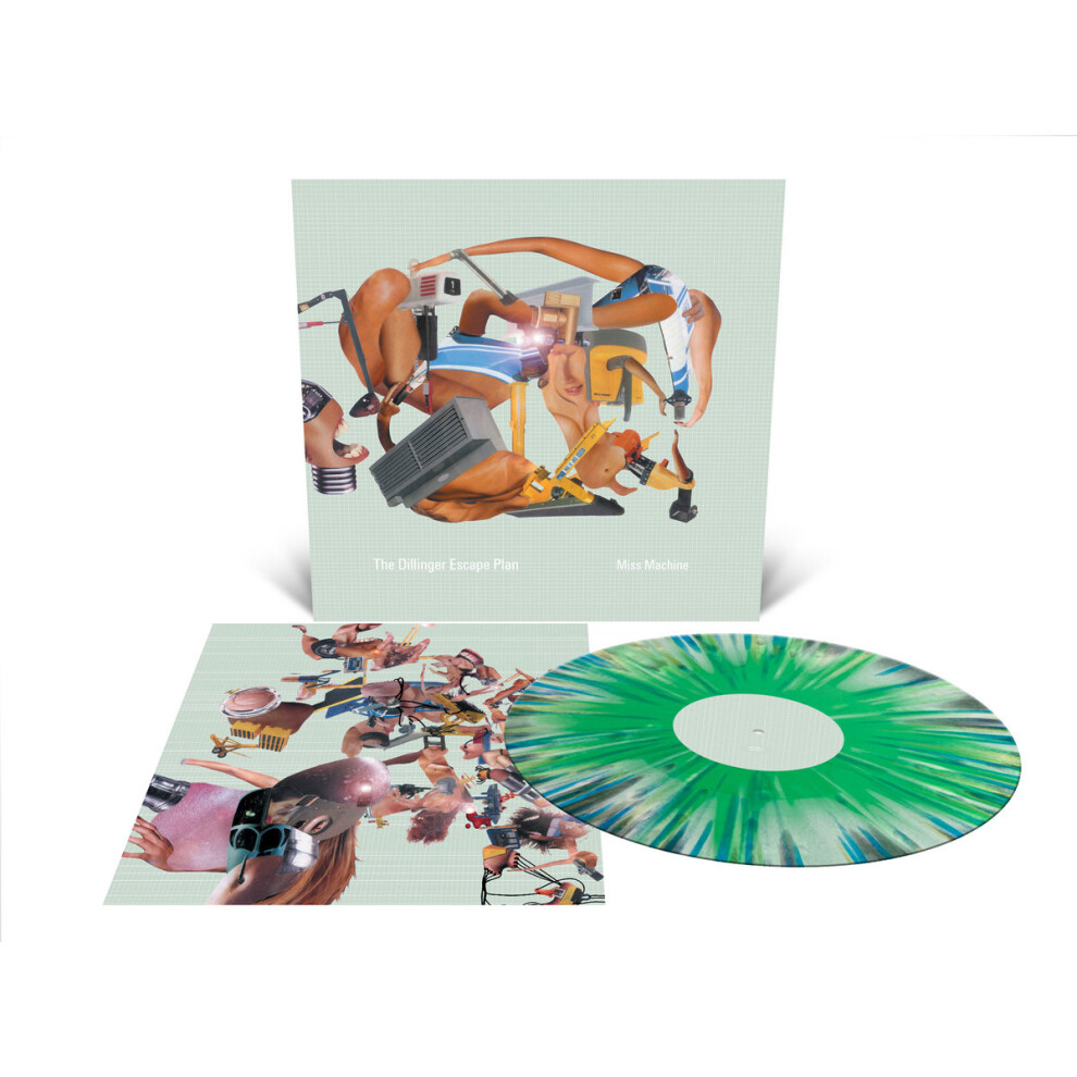 The Dillinger Escape Plan 'Miss Machine' Lp Mint And Metallic Tri Color Merge With Mustard, Cyan Blue & Splatter Vinyl Green/White/Silver
