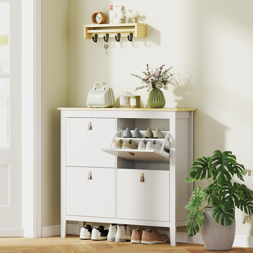 Homcom 4 Drawer Shoe Cabinet With Flip Doors For Hallway, Entryway, White