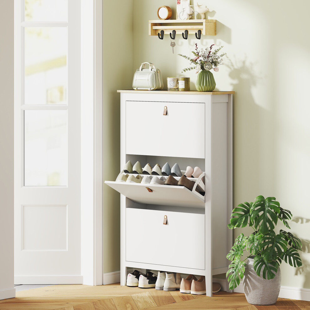 Homcom 3 Drawer Shoe Cabinet With Flip Doors For Hallway, Entryway, White