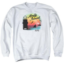 Trevco Sportswear UNI1095-AS-3 Jaws Amity Island Adult Crewneck Sweatshirt, White - Large
