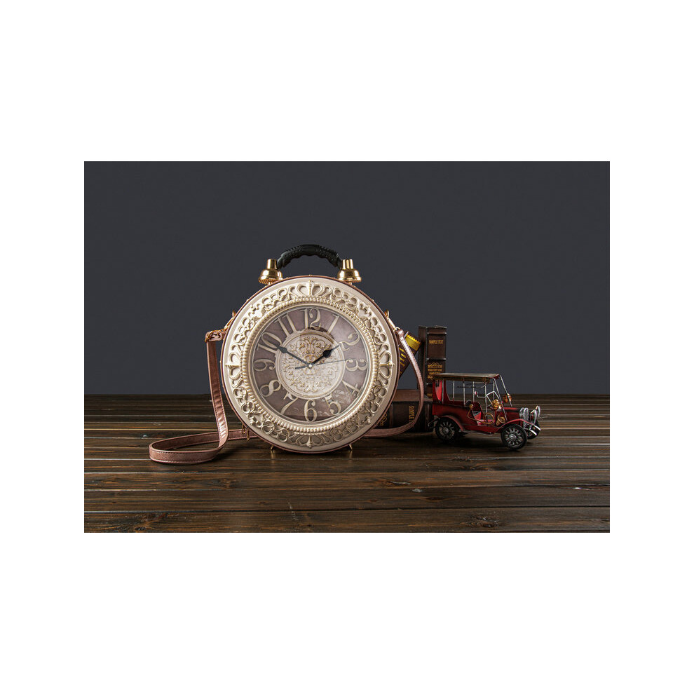 (Apricot, 34*30.5*13) Retro fashionable handbag creative personalized watch bag funny ladies one-shoulder cross bag