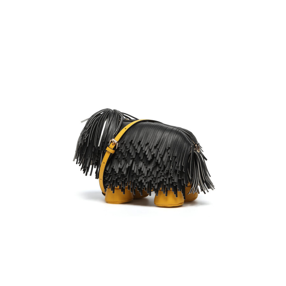 (Black) Cute creative funny animal bag women's new style shepherd dog tassel puppy crossbody bag