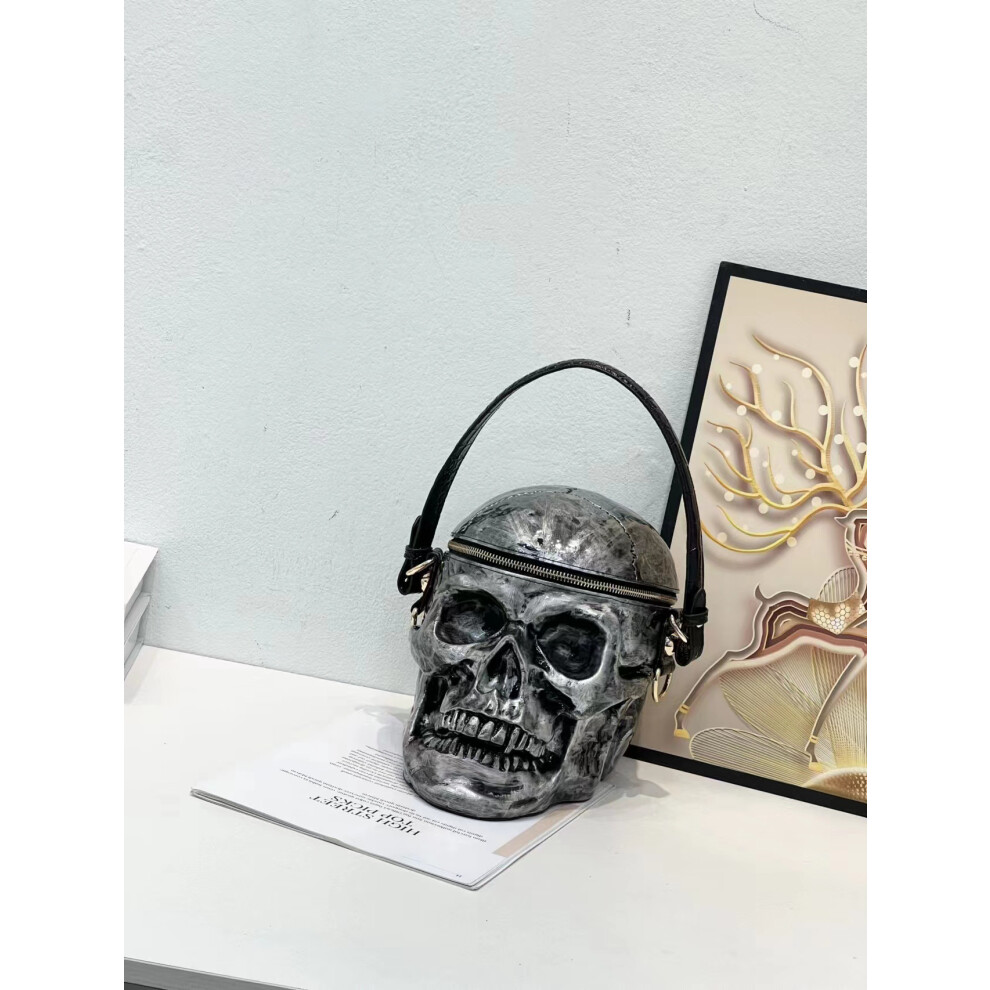 (Silver) Skull bag funny Halloween style handbag bag one-shoulder crossbody bag