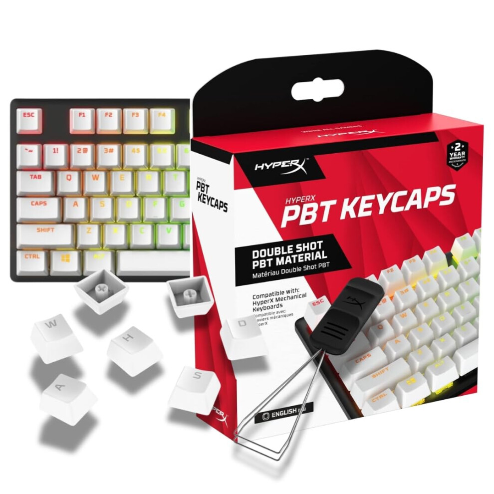 Touches HyperX PBT - Ensemble complet de touches Double Shot Mat   riau PBT Disposition anglaise (   tats-Unis) 104 touches - Blanc