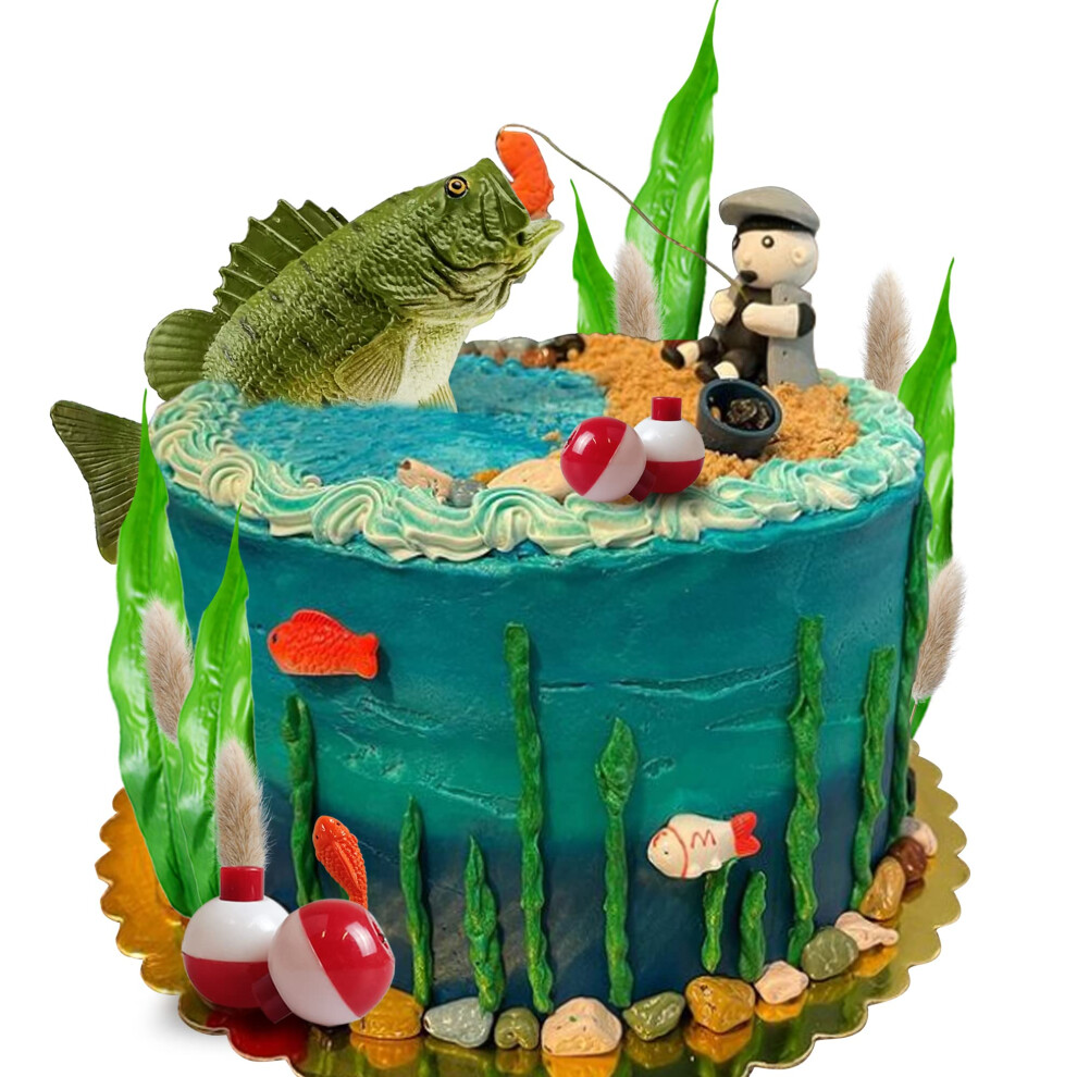 Decorazione Per Torta Da Pesca Andata Pescatore E Feste A Tema Pesca-image