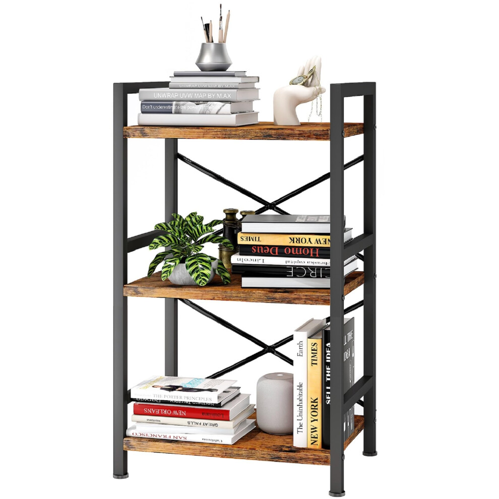 Homeiju Bookshelf 3 Tier Industrial Bookcase Metal Small Bookcase Rustic Etagere Book Shelf Storage Organizer for Living Room