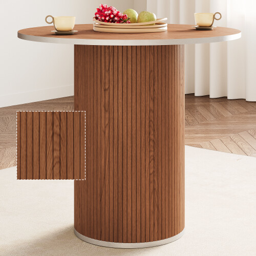 (Walnut surface + walnut bottom) 0.8 m diameter dining table with 4 stool sets 2