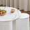 (Marble surface + white bottom) 0.8 m diameter dining table with 4 stool sets 5