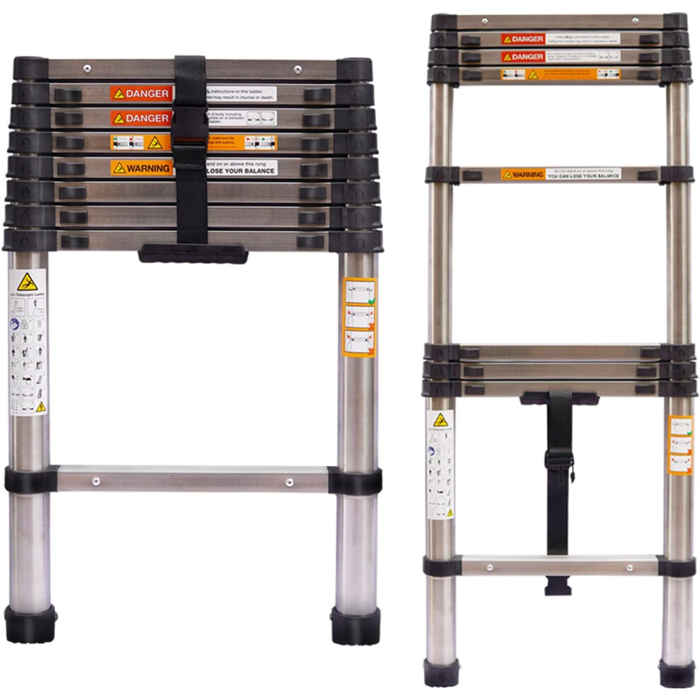 8.5FT/2.6M Multi-Purpose Folding Telescopic Ladder for Decorating Painting Indoor Outdoor,with Adjustable Height,Max Load 330lb/150kg