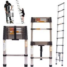 2.6M Portable Telescoping Extension Stainless Steel Compact Home Loft Ladder, Collapsible Extendable Roof Multi-Purpose for Outdoor Indoor Use