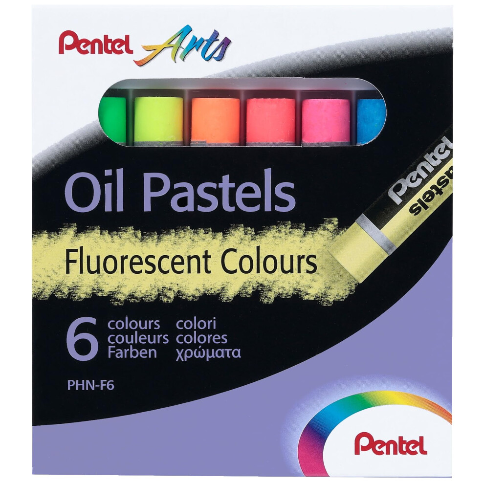 Pentel Fluorescent Oil Pastels Set Of 6 Assorted Colours Phn-F6