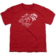 Trevco Sportswear LT201-YT-4 Looney Tunes Daffy Holidays Youth Short Sleeve T-Shirt, Red - Extra Large
