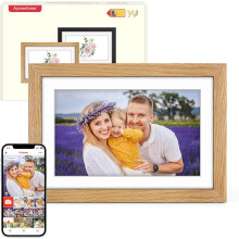 10.1 Inch Oak Wooden Digital Photo Frame WiFi , 1280 * 800 HD IPS Touchscreen, Share Photos Videos via Frameo APP