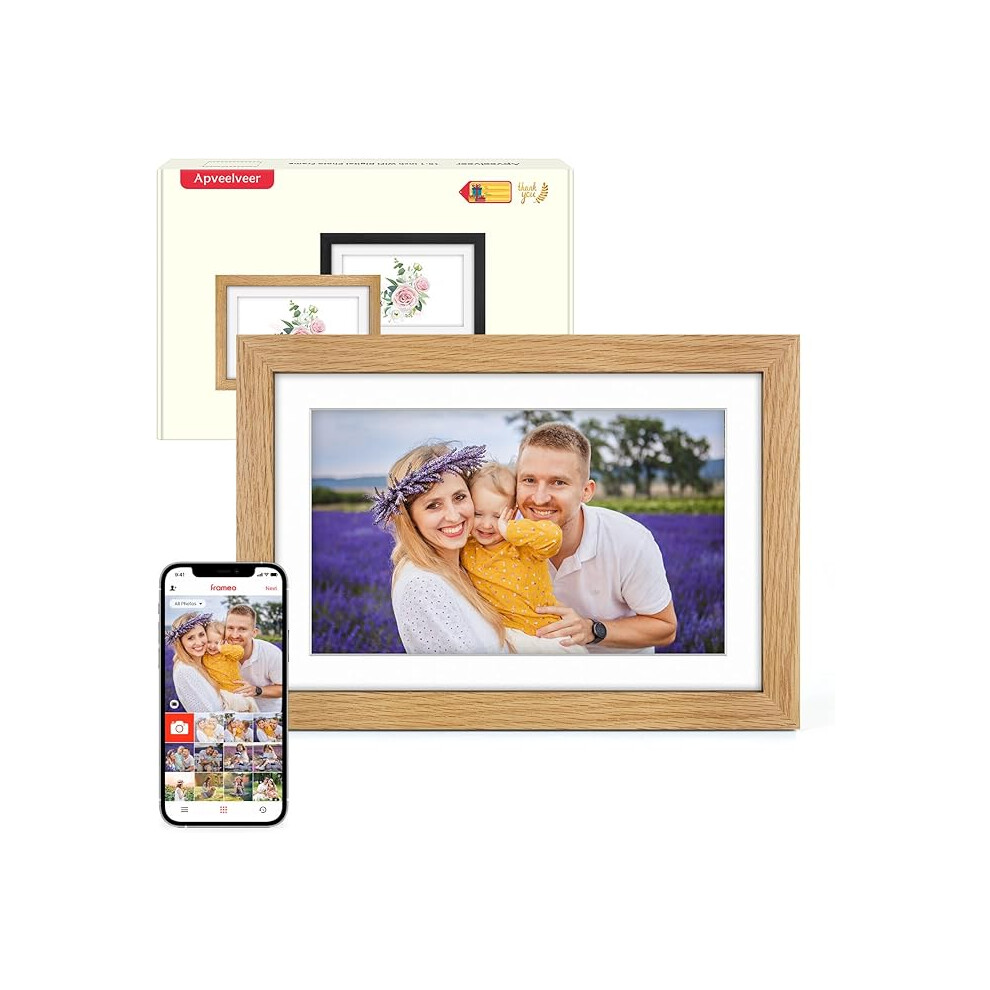 10.1 Inch Oak Wooden Digital Photo Frame WiFi , 1280 * 800 HD IPS Touchscreen, Share Photos Videos via Frameo APP