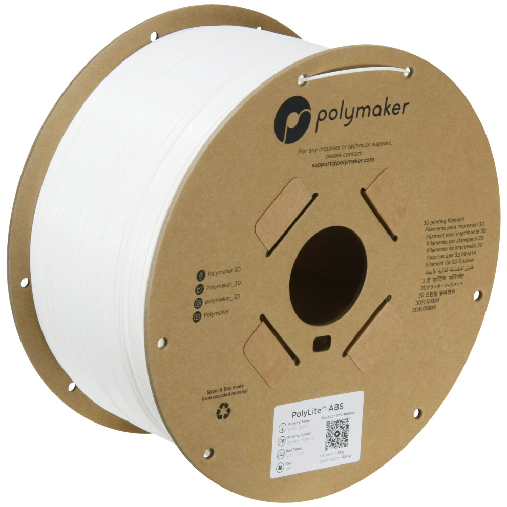 Polymaker Polylite Abs Filamento 3D Bianco Da 1,75 Mm, Bobina In Cartone Resistente Al Calore-image