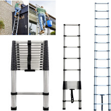 3.8M Stainless Steel Extension Multi-Purpose Portable Loft Step Ladder with Non-Slip Rubber Feet 150kg Capacity for Indoor Outdoor Activities