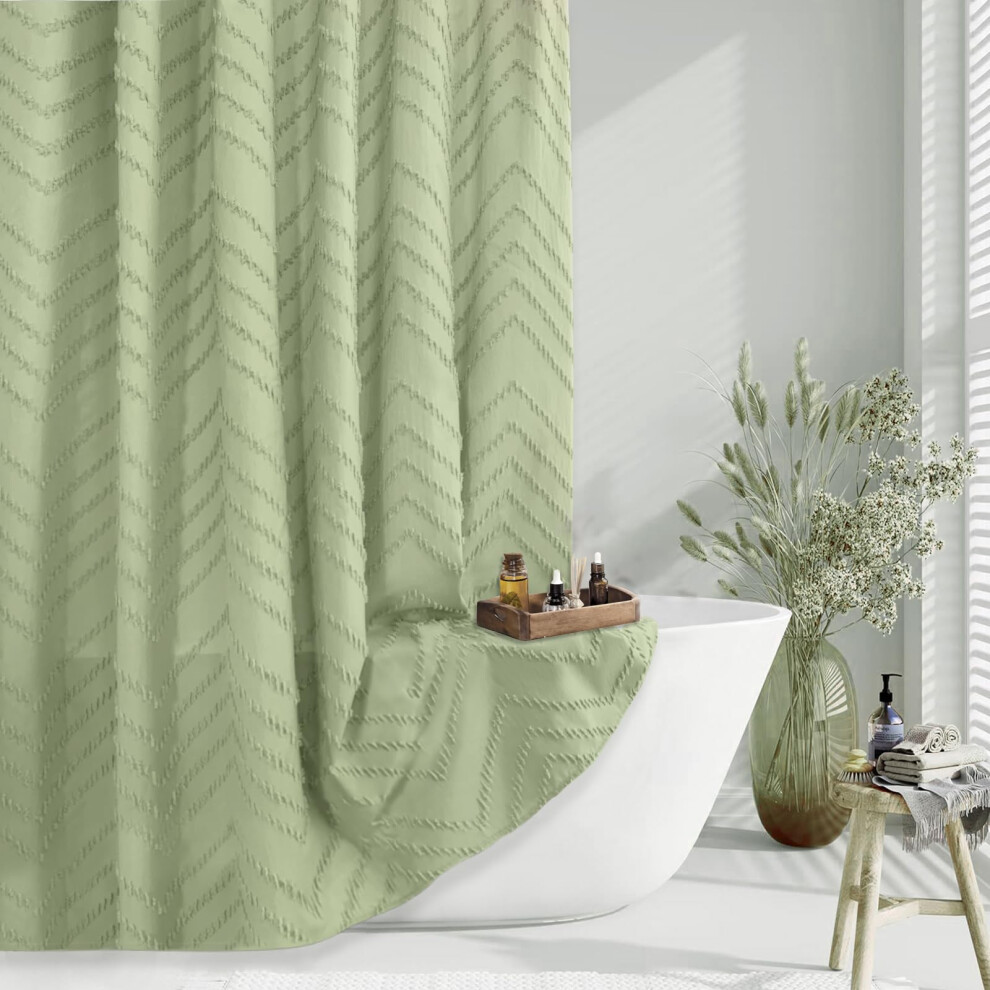 Rideau de douche vert 84 pouces de long Rideau de douche Boho Chic Rideau de douche en tissu ray    textur        chevrons touffet    Moderne Minima