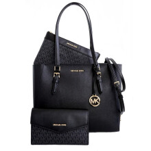 Michael Kors Charlotte Grote 3-in-1 Tote Crossbody Handtas Leer (Zwart)