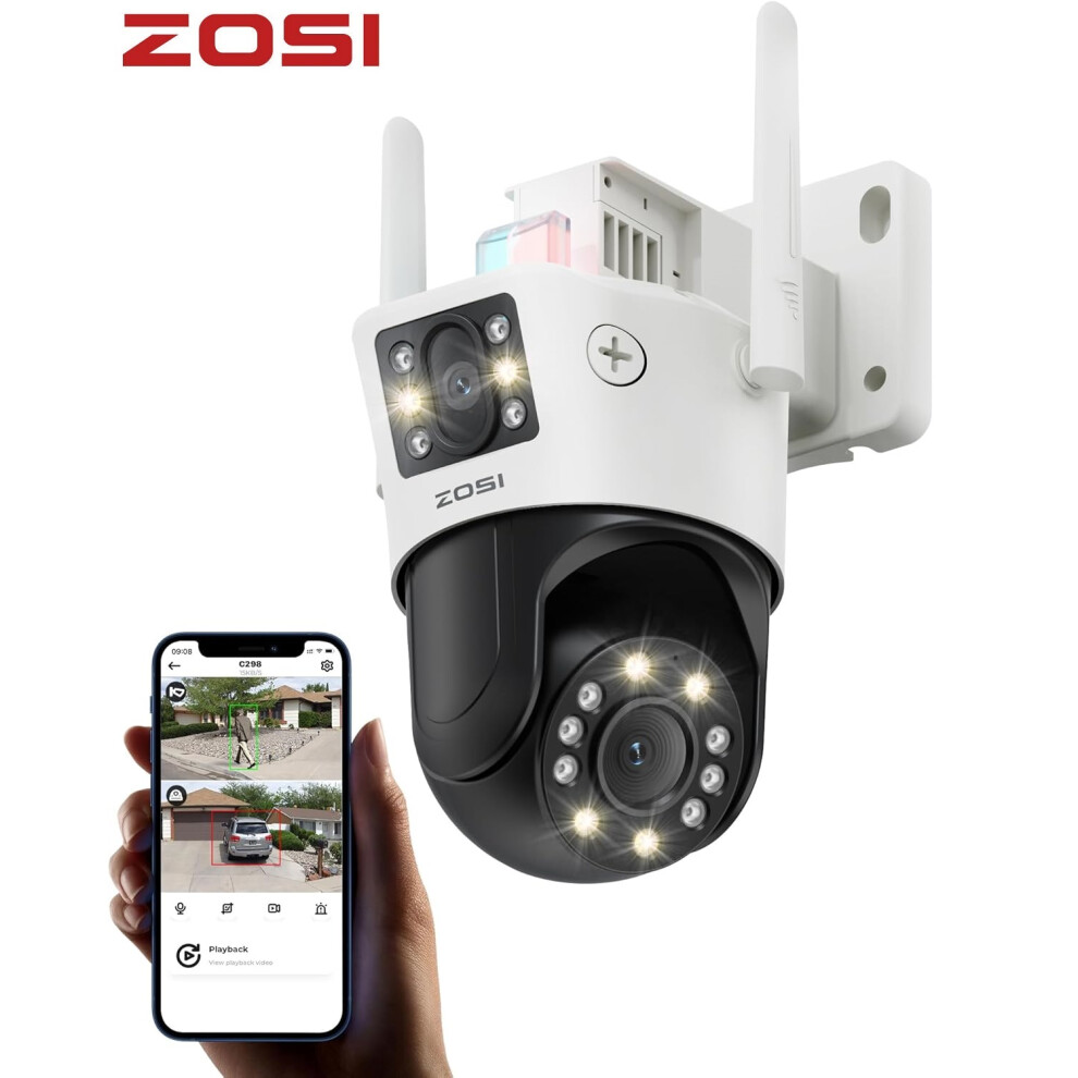 ZOSI 4MP+4MP Dual Lens WiFi Security Camera Night Vision Auto-Tracking