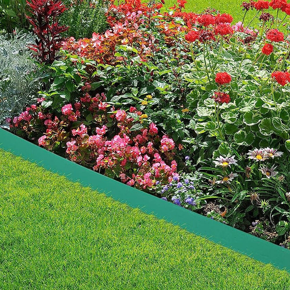 Green No-Dig L-Shaped Garden Edging with 30 Ground Pegs