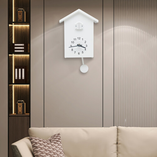 White Cuckoo Wall Clock with Window Chiming 2