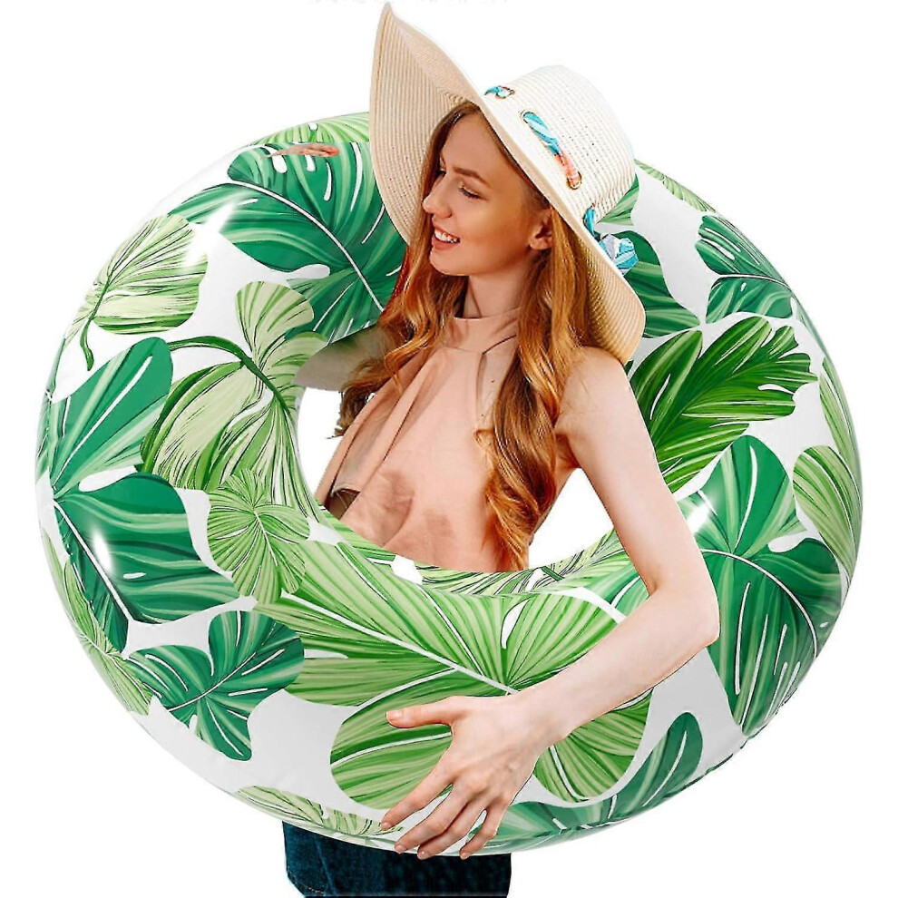 Inflatable Pool Floats Rings, Pool Float Tube with Summer Leaf Painting, Pool Swim Ring for Teens Adults, Beach Swimming Party Decorations