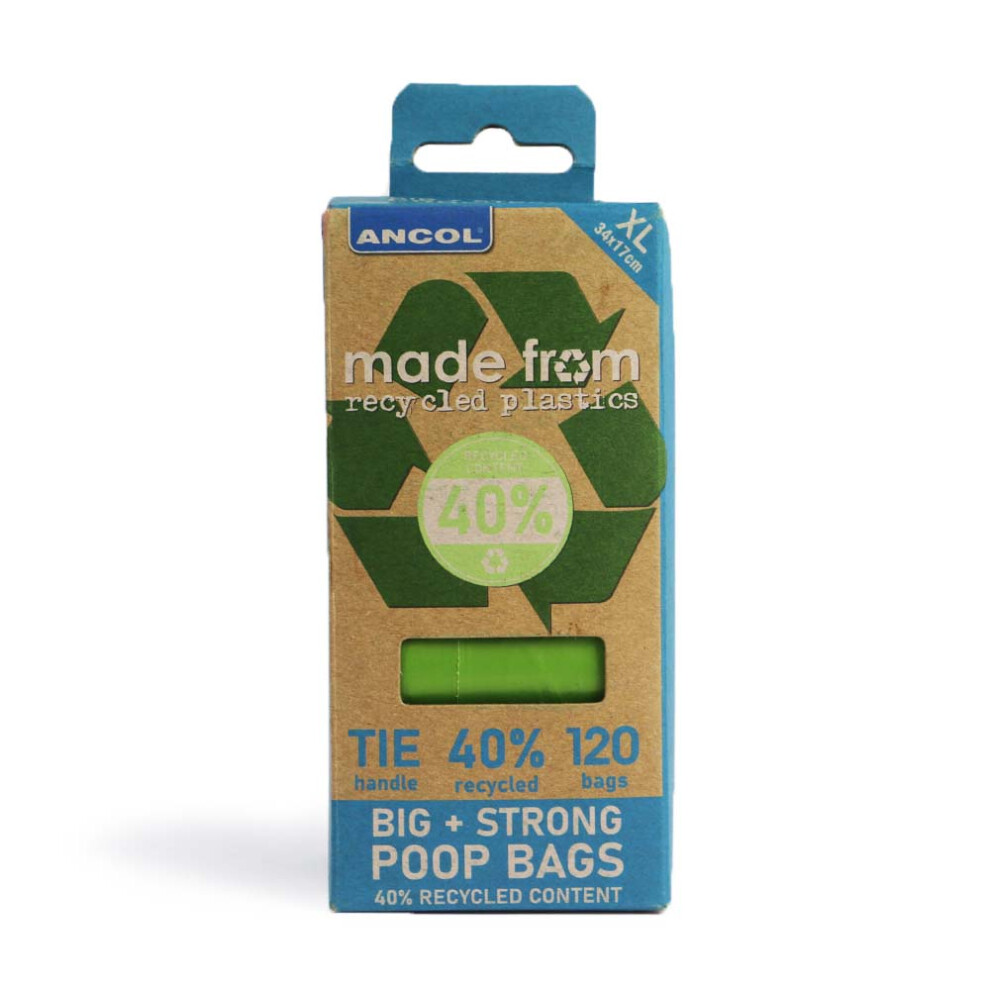 Ancol Made From Poop Bag 8 Rolls 120 Bags Unscented Tie Handles Sturdy
