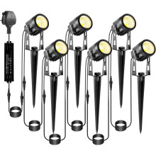 Garden Lights Mains BS Plug Extendable Outdoor Spotlights 21m LED Spike Uplighter Wire Metal Outside Waterproof Lighting Warm