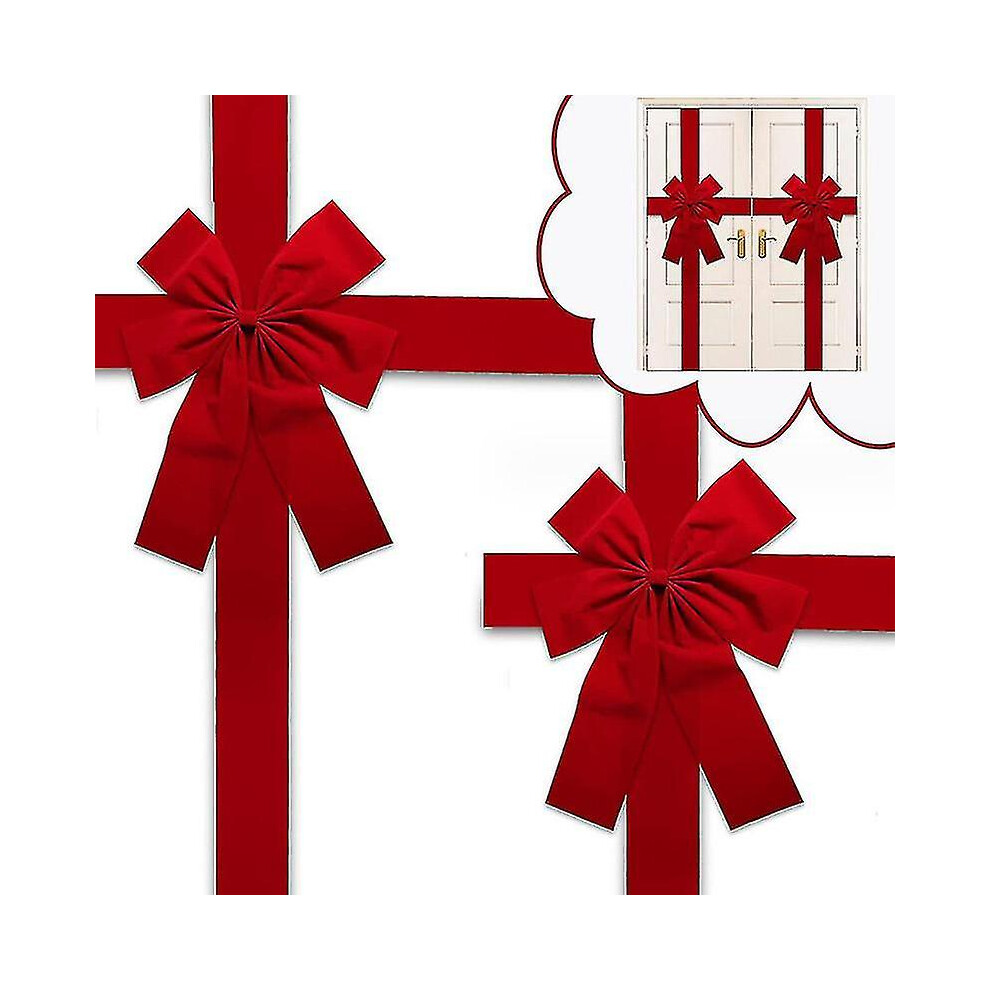 2pcs Christmas Cabinet Big Bows Large Door Lace Christmas Tree Bow Ribbon Red And Green Bow Holiday Decorations Christmas 24*33cm