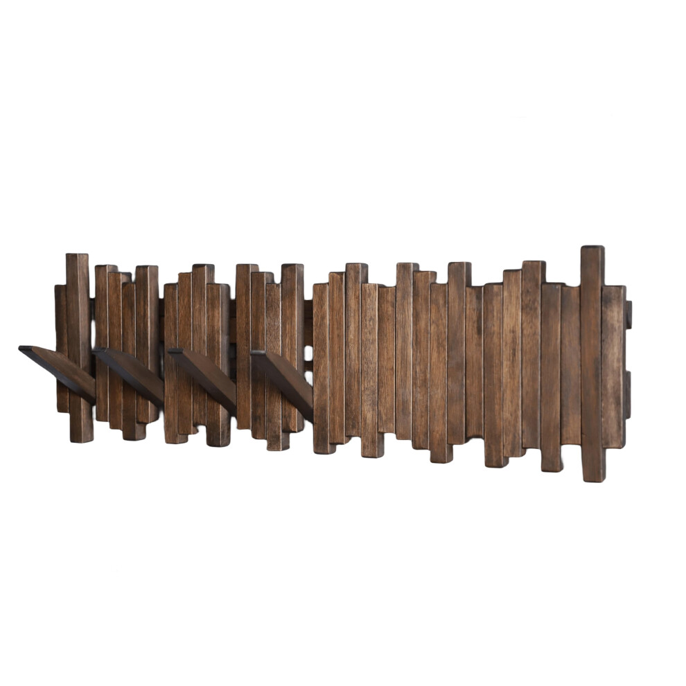 GOGREEBELL Natural Wood Wall Mounted Piano Coat Rack| Coat Rack Wall Mount| Flip Down Wall Hook Rack 7 Hooks| Entryway Wall Art Hook,Made of Acacia W-image-OPC-PFC2NFV-NEW