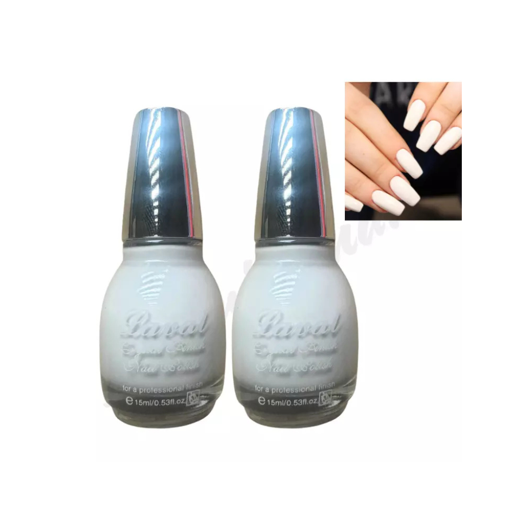 2X Laval White Nail Polish Varnish Crystal Finish White Colour 15m